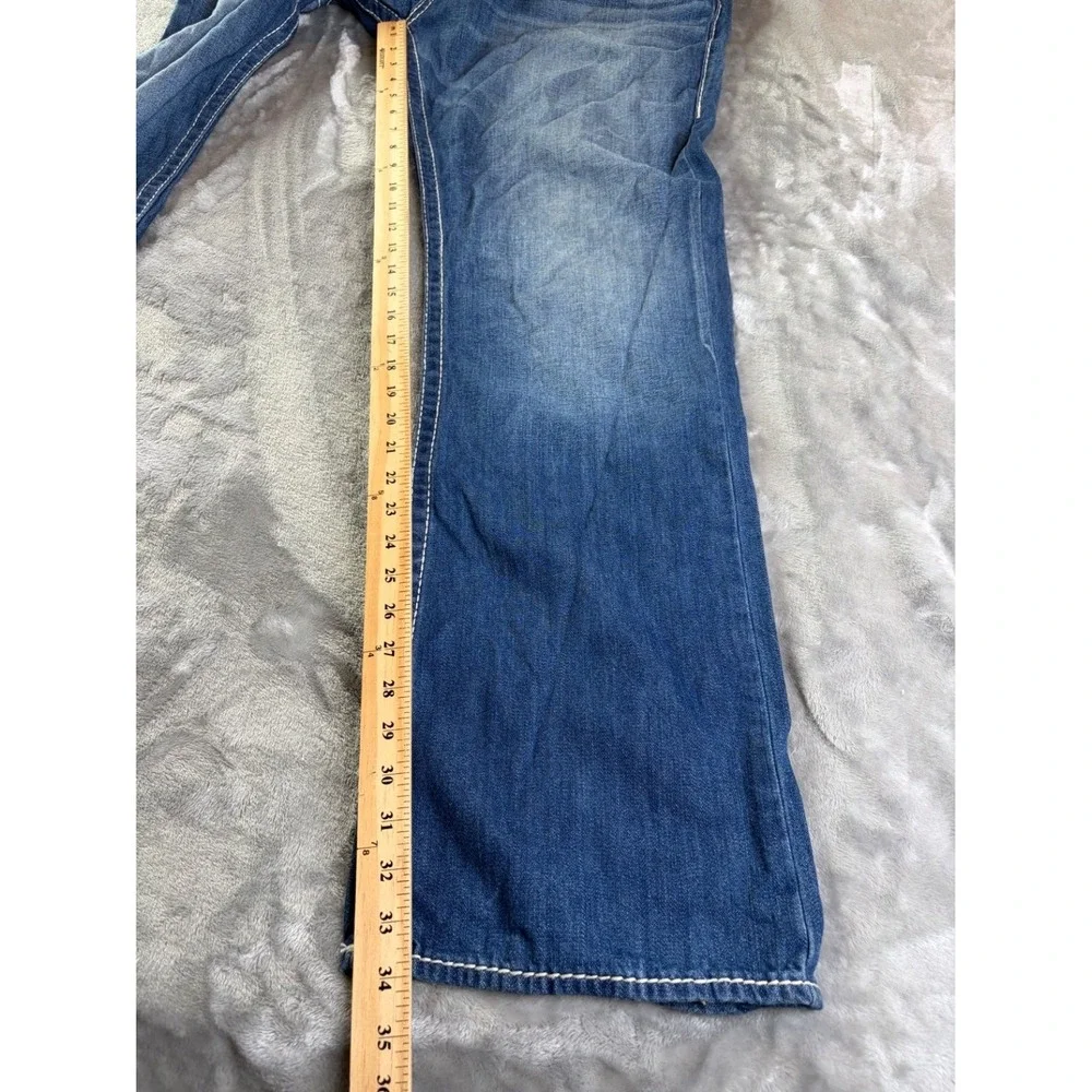 True Religion World Tour Section Straight Jeans Mens 38x34 Blue Contrast